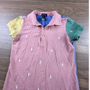 Polo Ralph Lauren Girls XL 16 Colorblock All Over Pony Embroidered Polo Dress